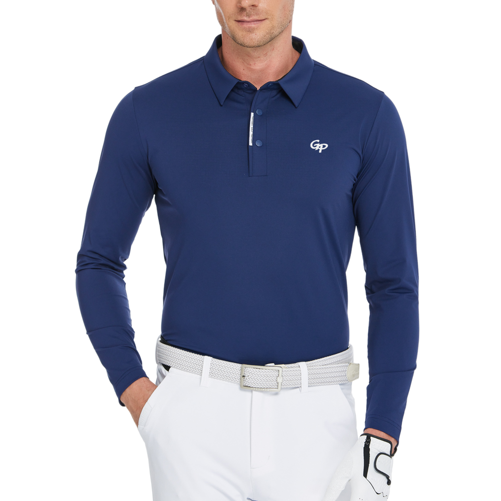 男高密翻領長袖(寶藍)