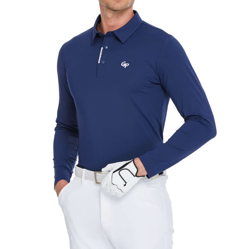 男高密翻領長袖(寶藍)