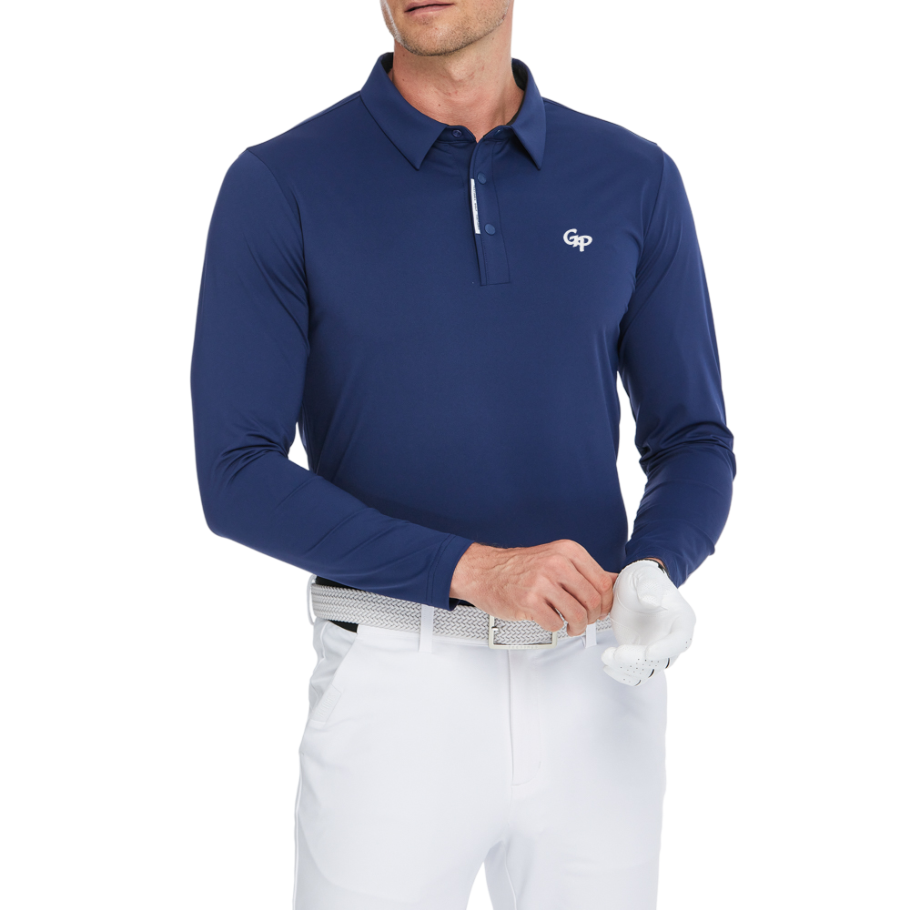 男高密翻領長袖(寶藍)