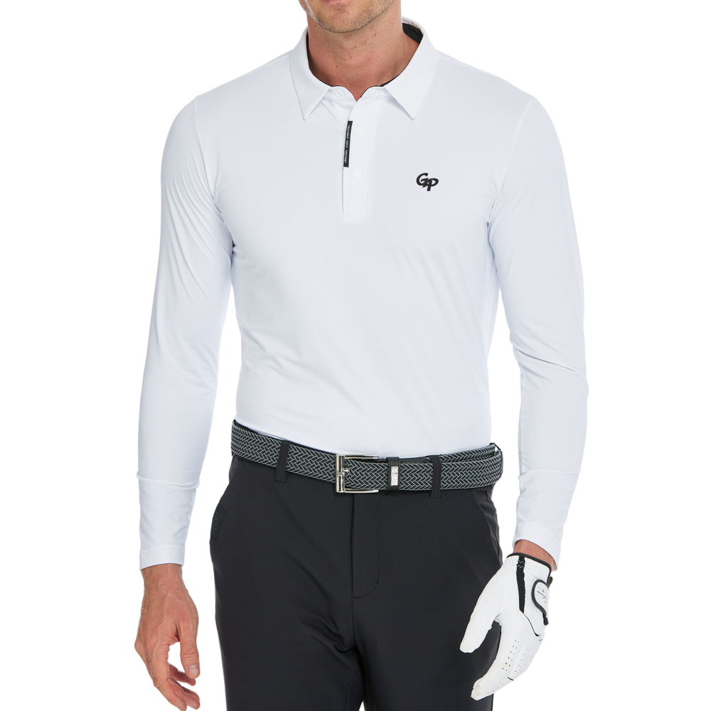 男高密翻領長袖(白)