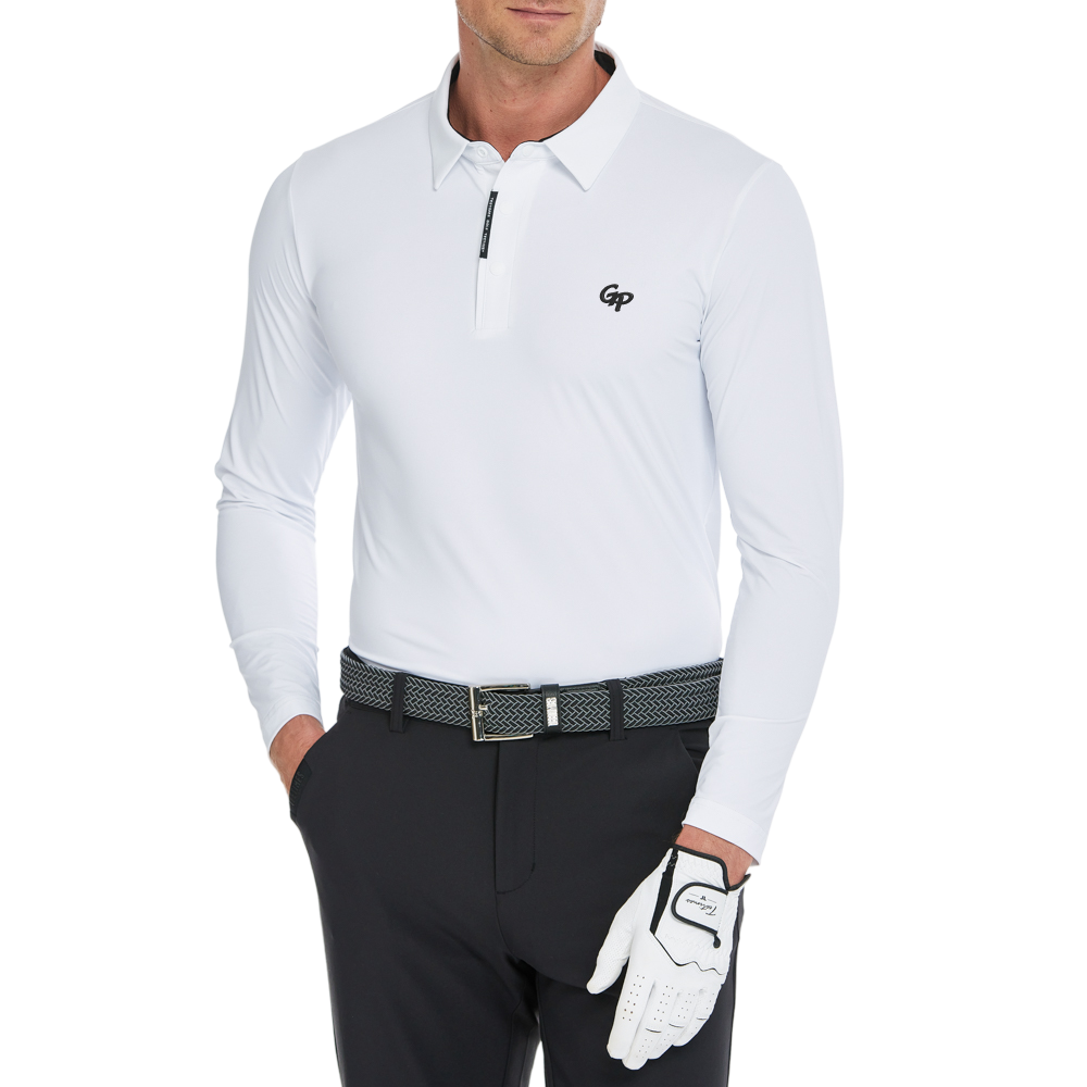 男高密翻領長袖(白)