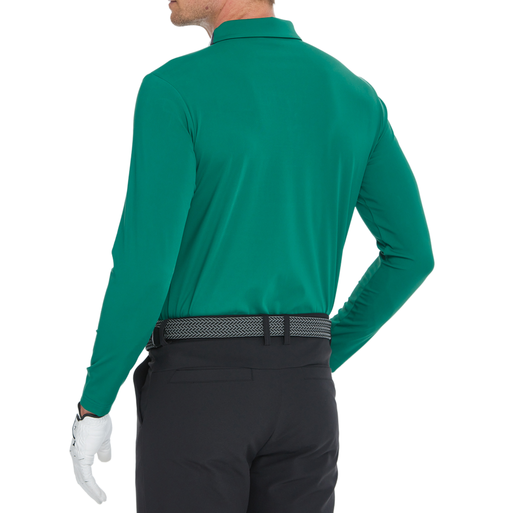 男絲光磨絨翻領長袖(墨綠)