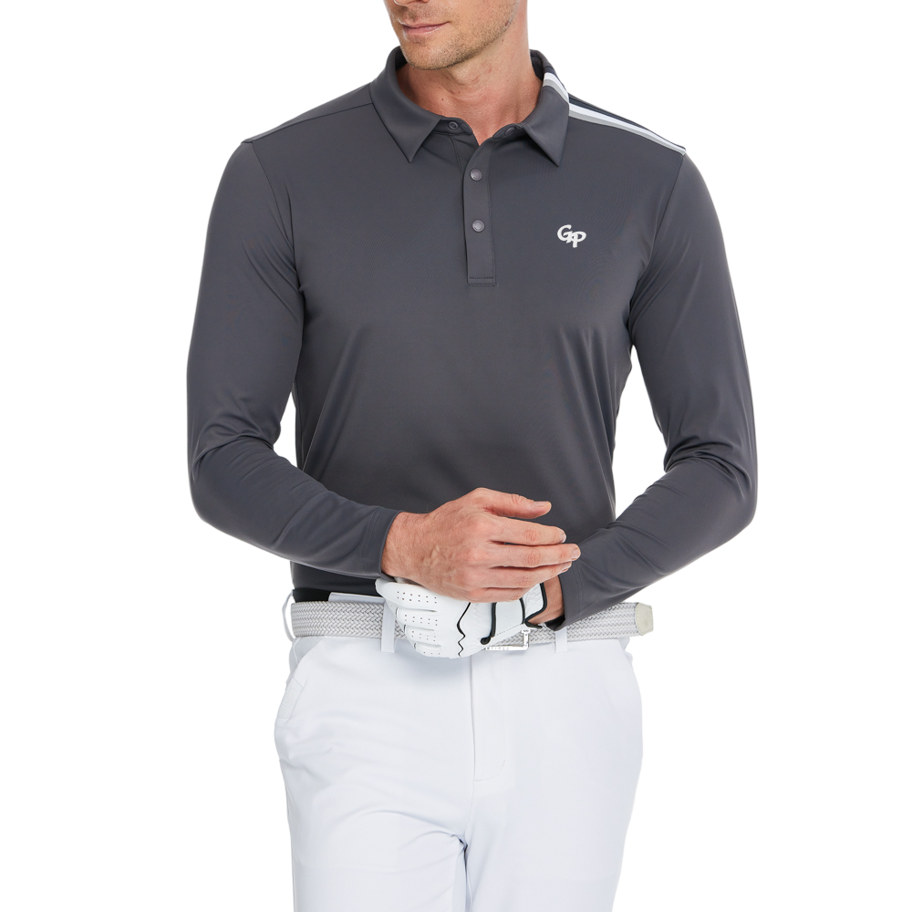 男絲光磨絨翻領長袖(灰)