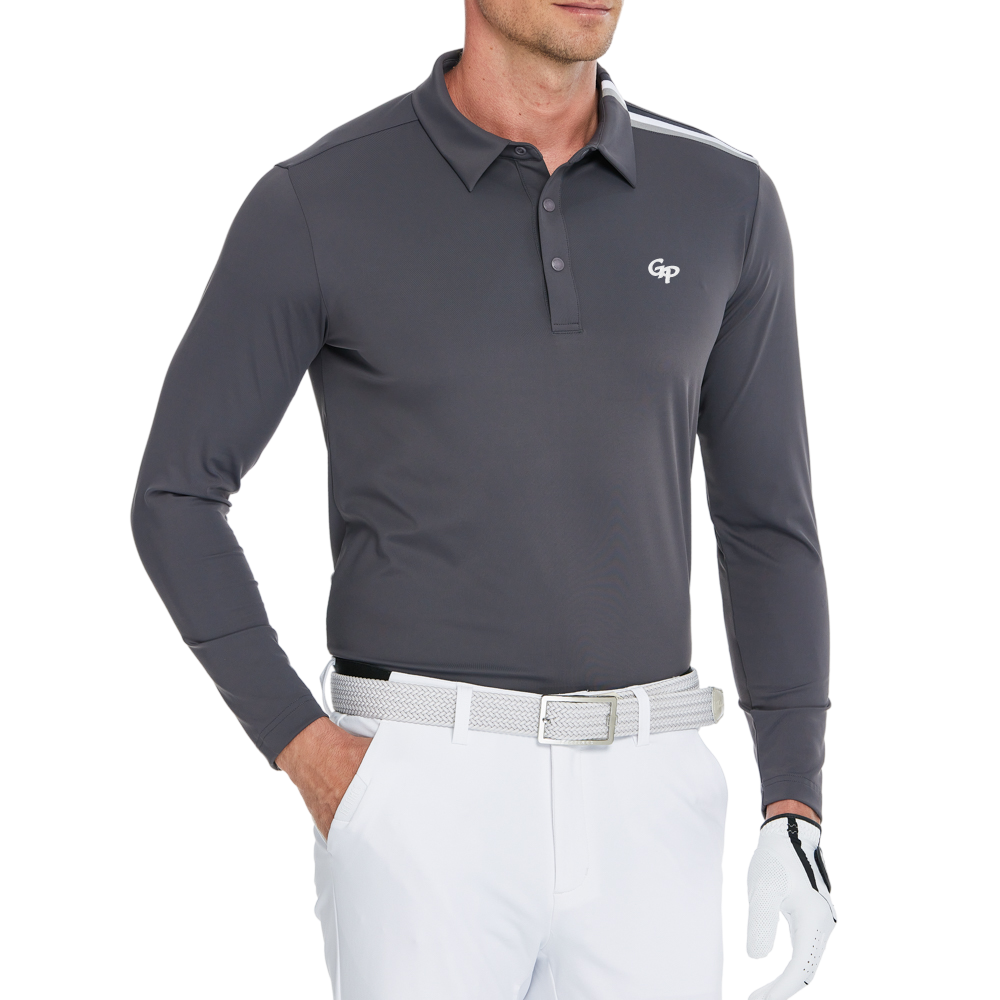 男絲光磨絨翻領長袖(灰)