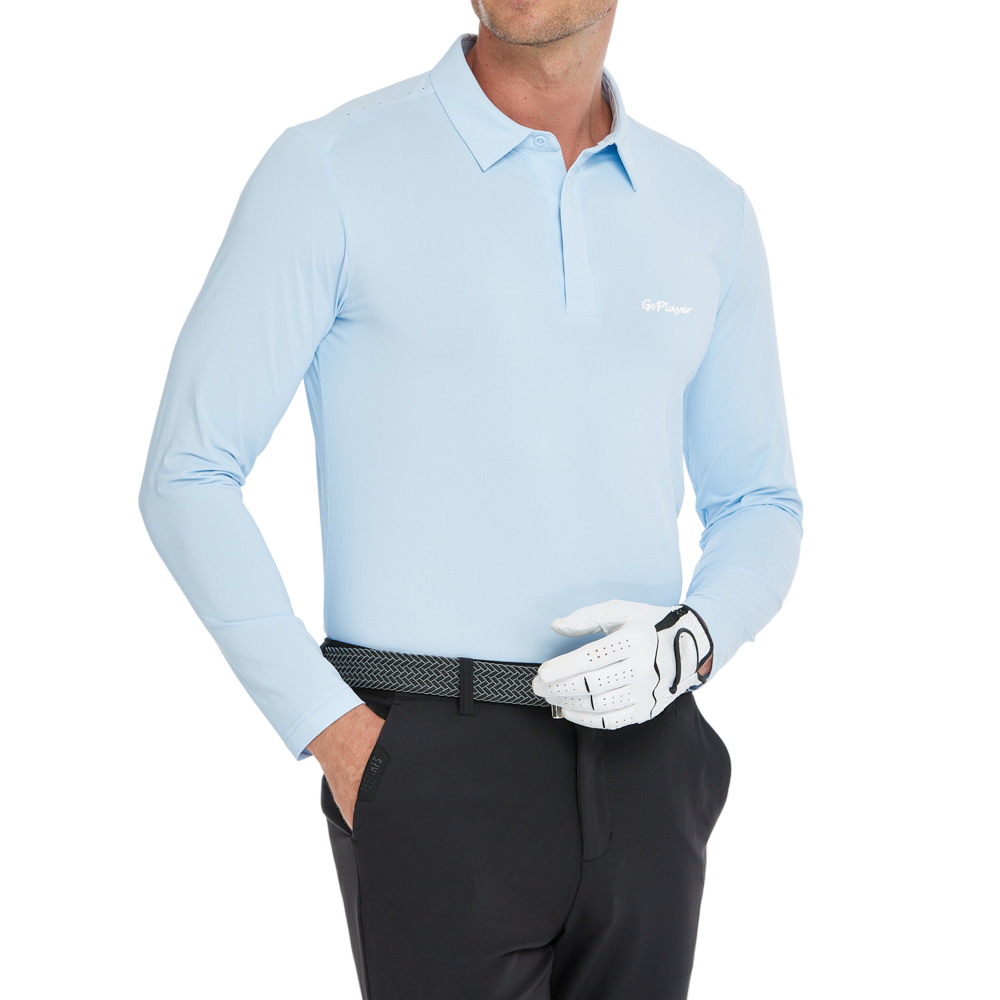 男涼感翻領長袖(冰清藍)