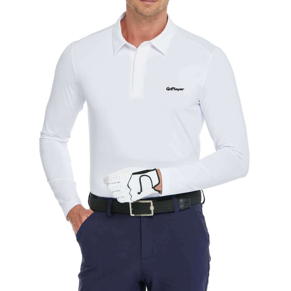 男涼感翻領長袖(白)