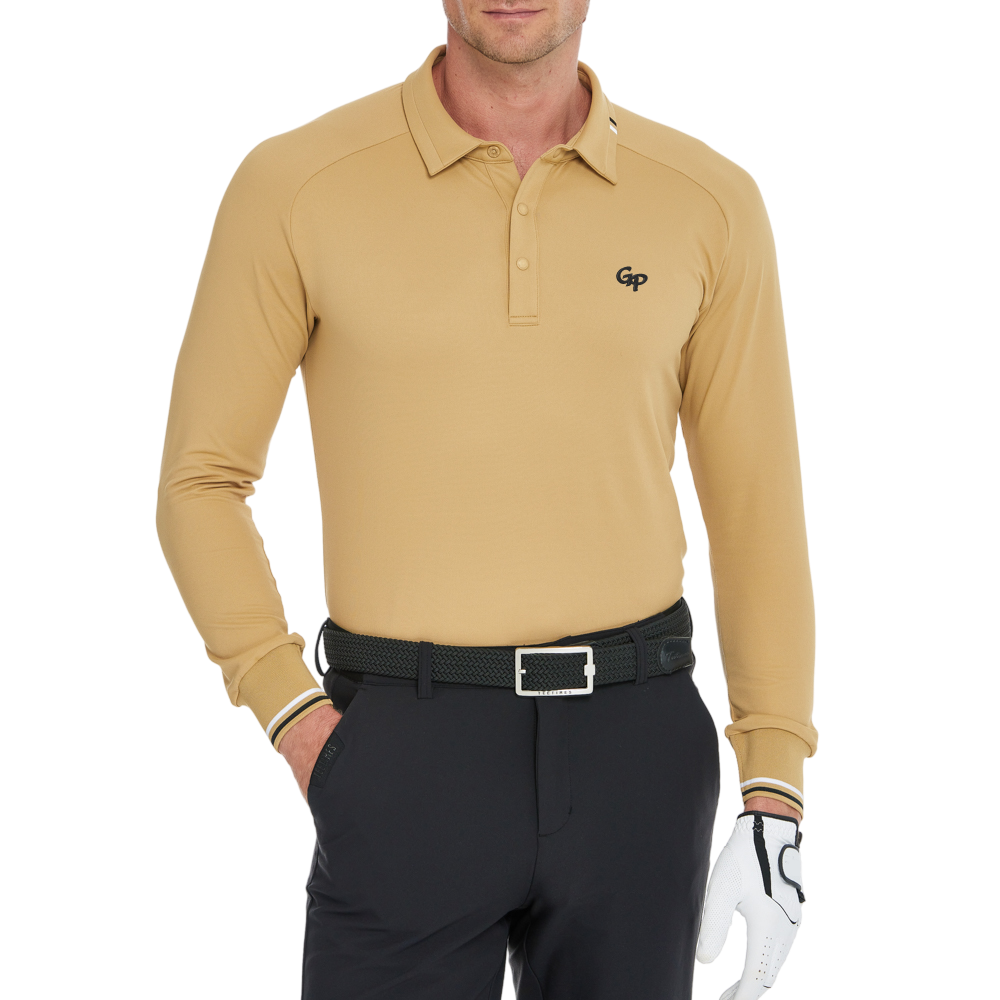 男柔光翻領長袖(陶黃)