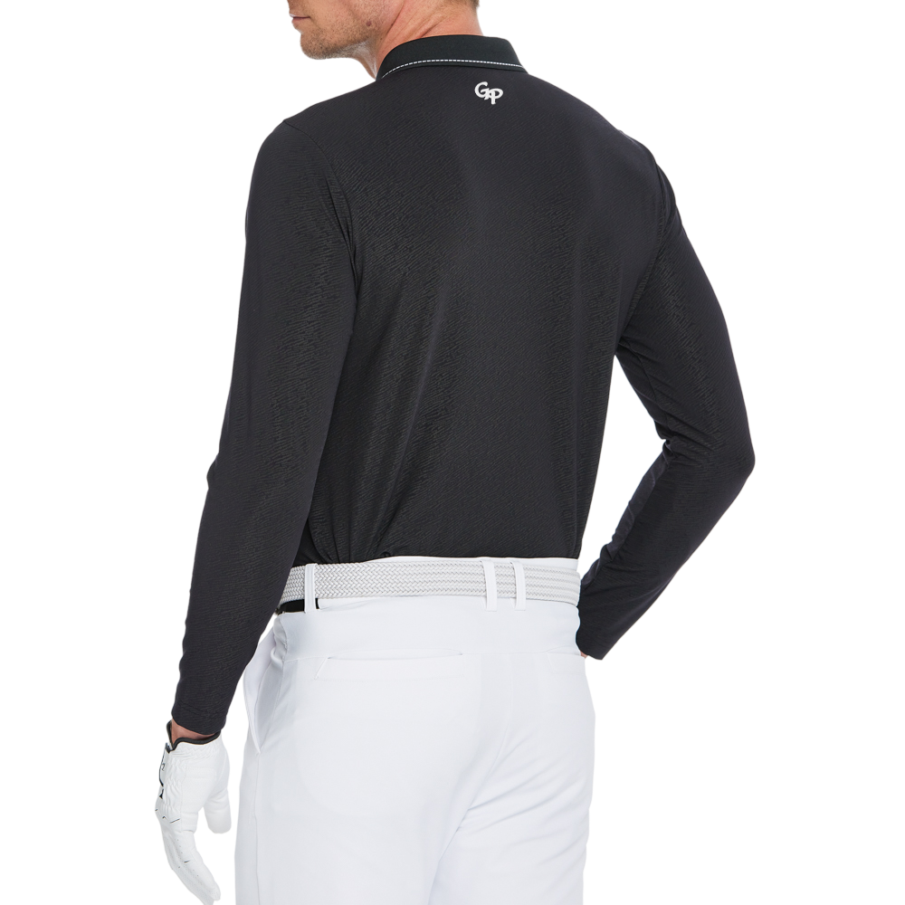 男暗紋提花POLO領長袖(黑)