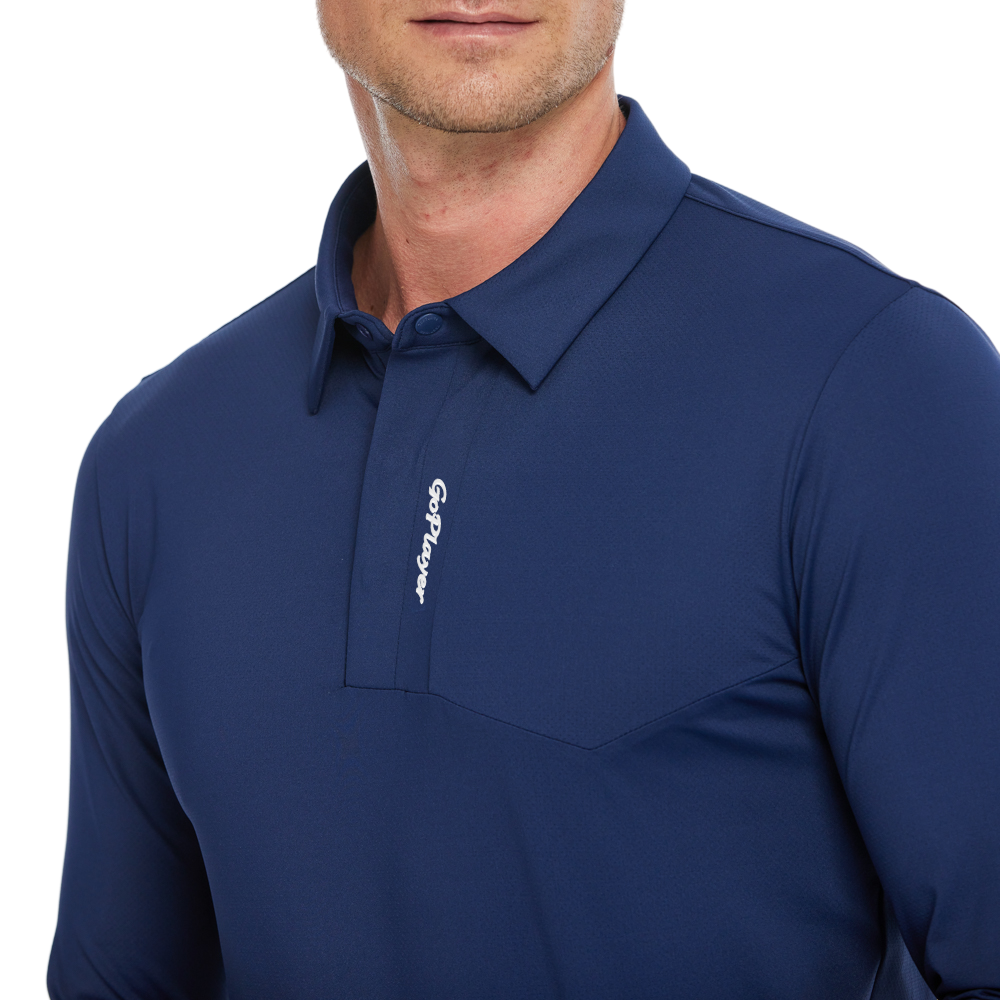 男高密透氣翻領長袖(寶藍)