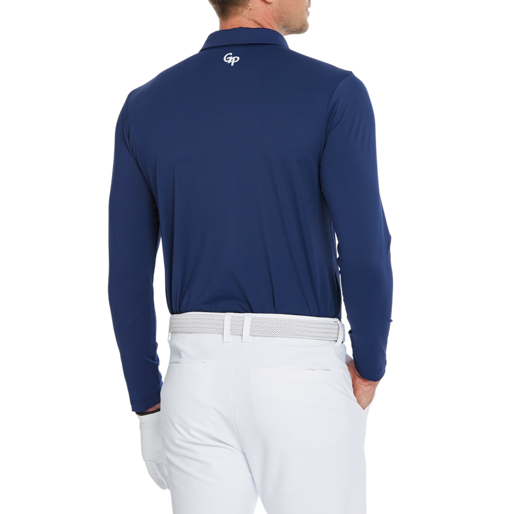 男高密透氣翻領長袖(寶藍)