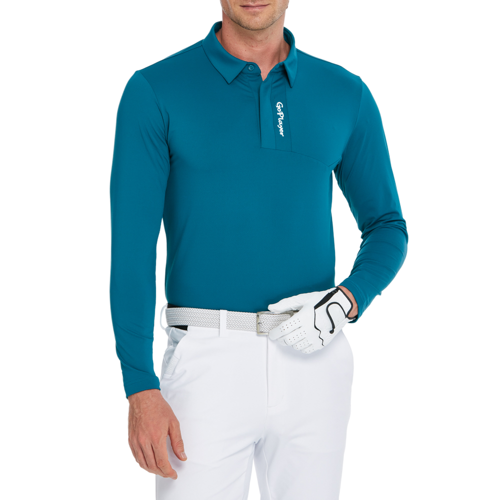 男高密透氣翻領長袖(墨綠)