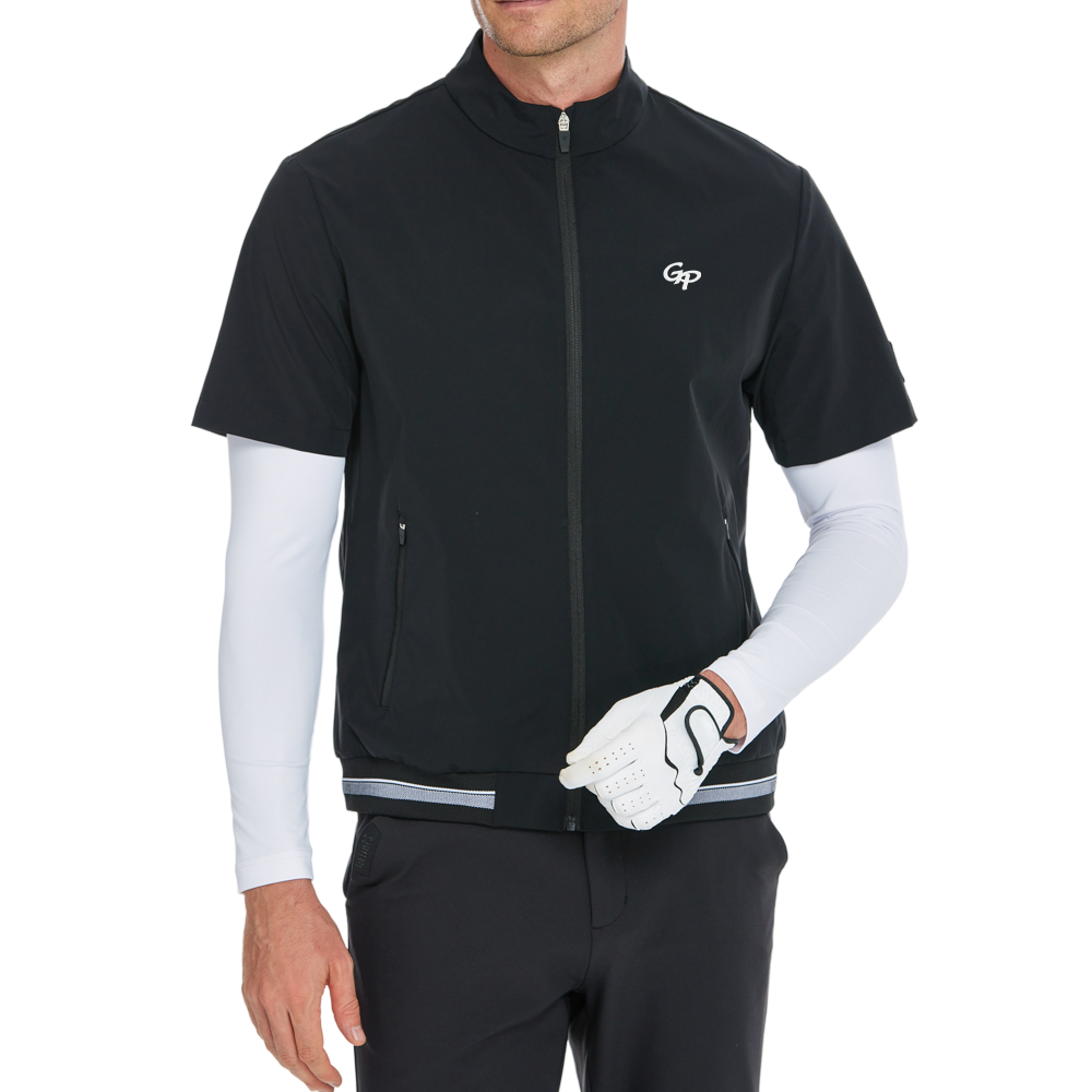 男輕薄防風防潑水半袖風衣(黑)