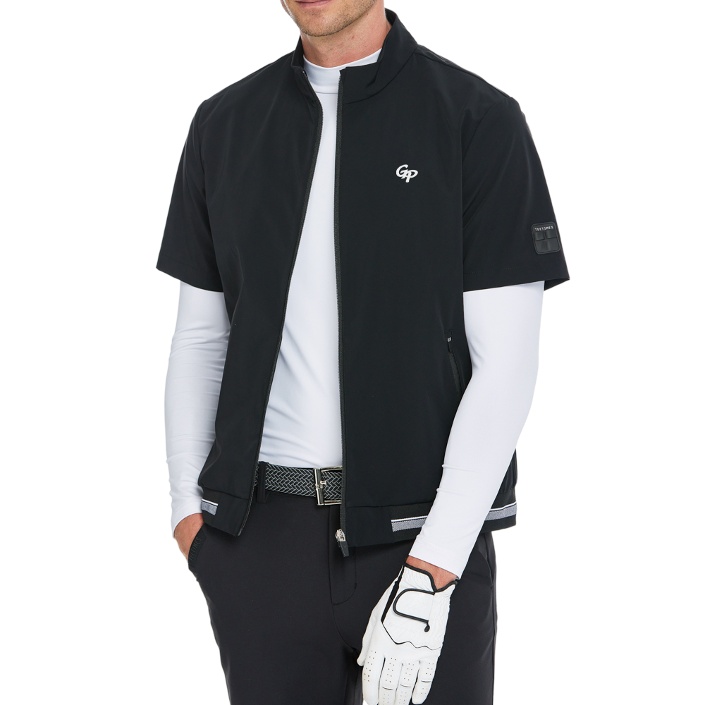 男輕薄防風防潑水半袖風衣(黑)