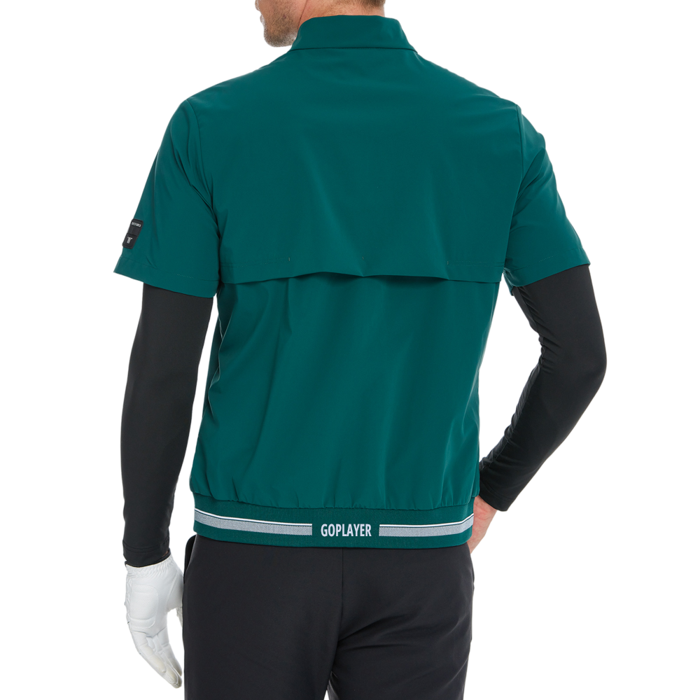 男輕薄防風防潑水半袖風衣(墨綠)