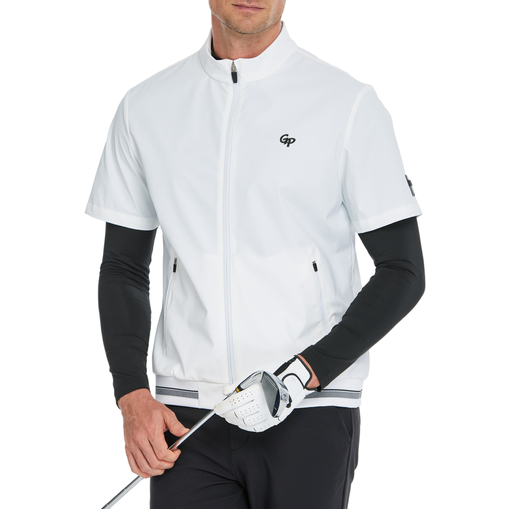 男輕薄防風防潑水半袖風衣(白)