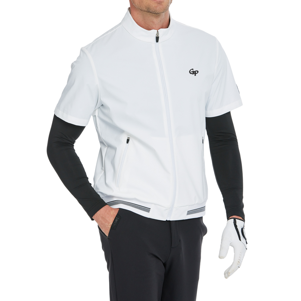 男輕薄防風防潑水半袖風衣(白)