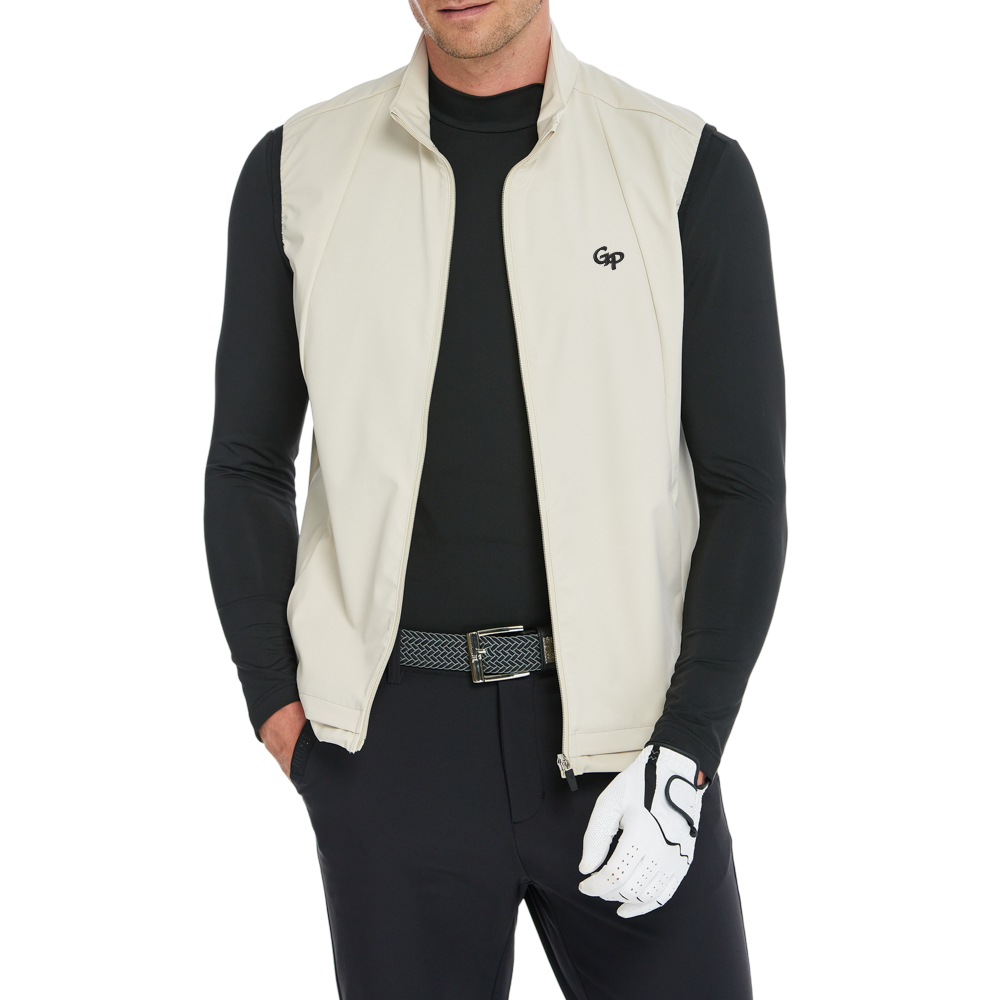 男輕薄防風防潑水馬甲(卡其)